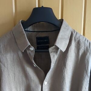 Stitch Note 100% European Linen Men's Beige Button Down Shirt